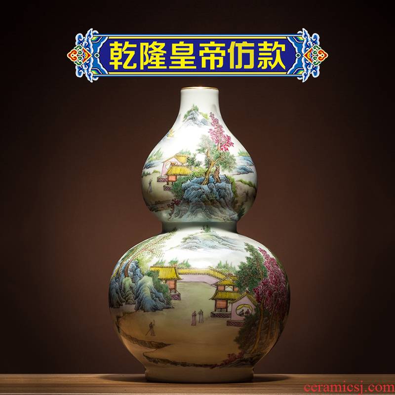Ning hand - made antique vase seal up with jingdezhen ceramic bottle furnishing articles landscape gourd bottle of new Chinese style antique porcelain