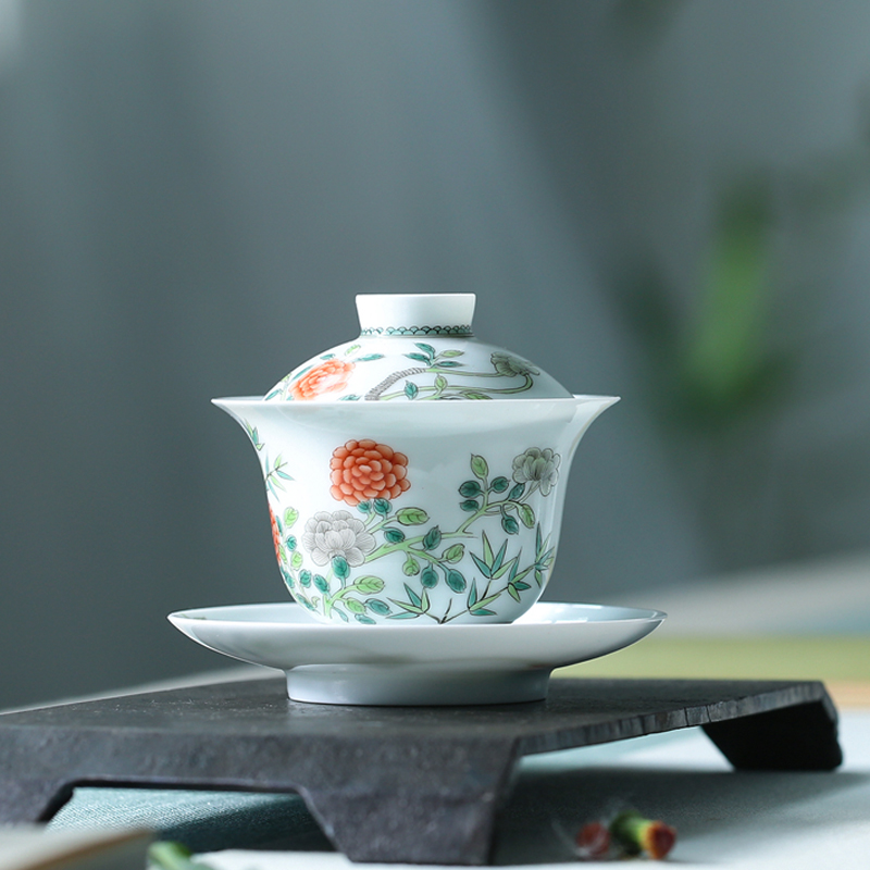 Treasure porcelain jingdezhen hand - made ceramic Lin kung fu tea cup colors only three tureen sample tea cup set of single CPU