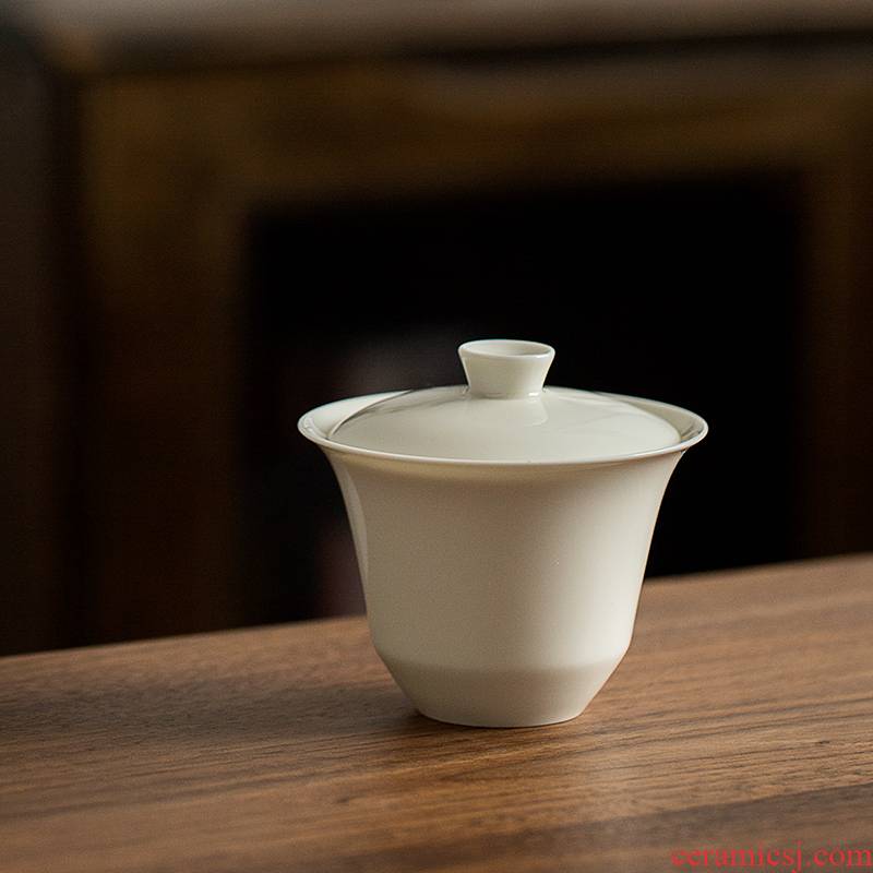 Cream - colored glaze tureen jingdezhen pure manual monochromatic tea cups large - sized ceramic kung fu tea set thin body suit