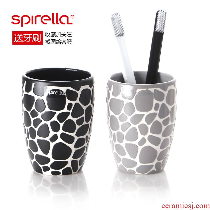 SPIRELLA/silk pury pebble gargle couples YaGang creative ceramic brush kit toothbrush cup cup