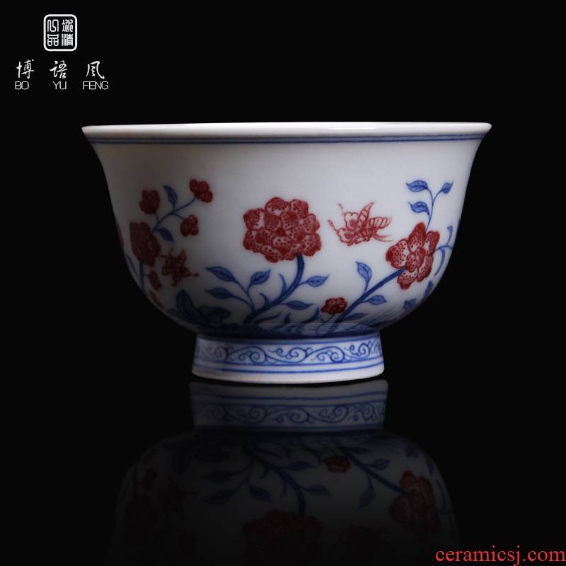Kung fu bo feng ceramics cup sample tea cup antique hand - made jingdezhen blue and white flower on meditation cup tea cup