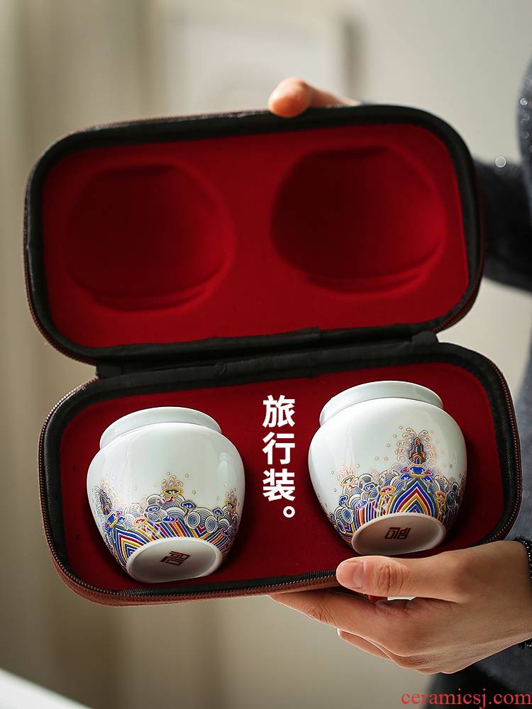 Zhuo royal jingdezhen ceramic waves caddy fixings cover mini tea tin box cover seal pot portable tank canister