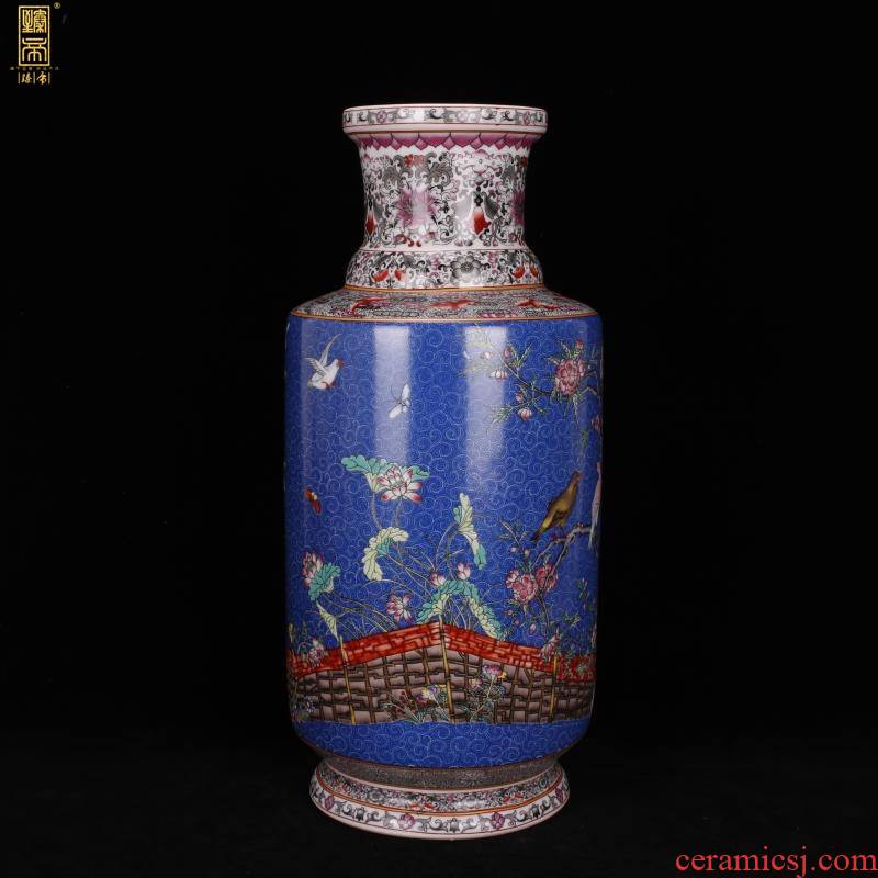Jingdezhen imitation enamel qianlong years antique vase in pastel blue birds and flowers were bottles of Chinese antique porcelain furnishing articles
