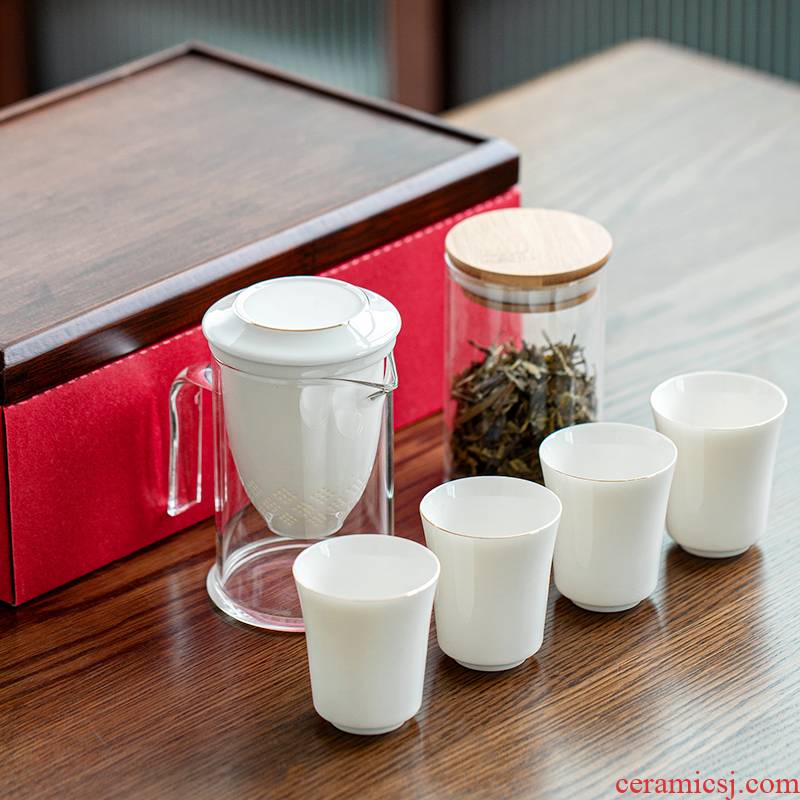 Porcelain heng tong elegant glass pot gift boxes white Porcelain kung fu tea set suit household contracted office make tea