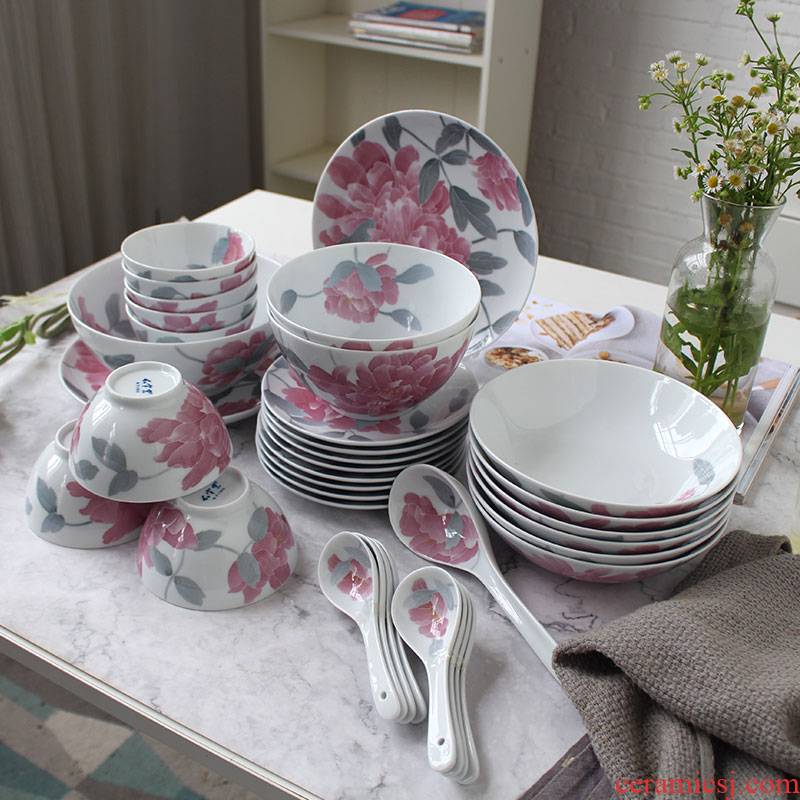 China red porcelain up today 36 tableware under the liling glaze color hand - made ceramic bowl plate gifts sets