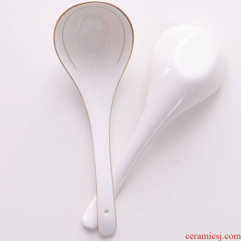 Pure white ipads jingdezhen porcelain run child paint edge home creative lovely long - handled spoons ceramic spoon, spoon, run out
