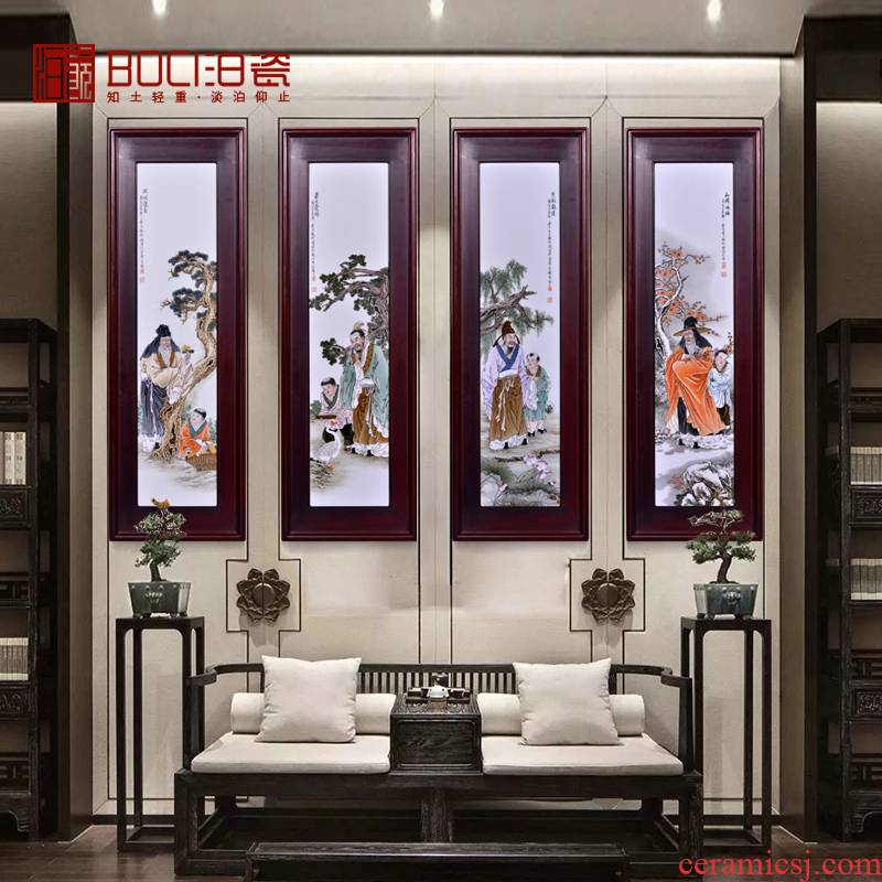 Jingdezhen ceramics hand - made heavy character four screen porcelain plate painting background mural painting in the sitting room porch decoration