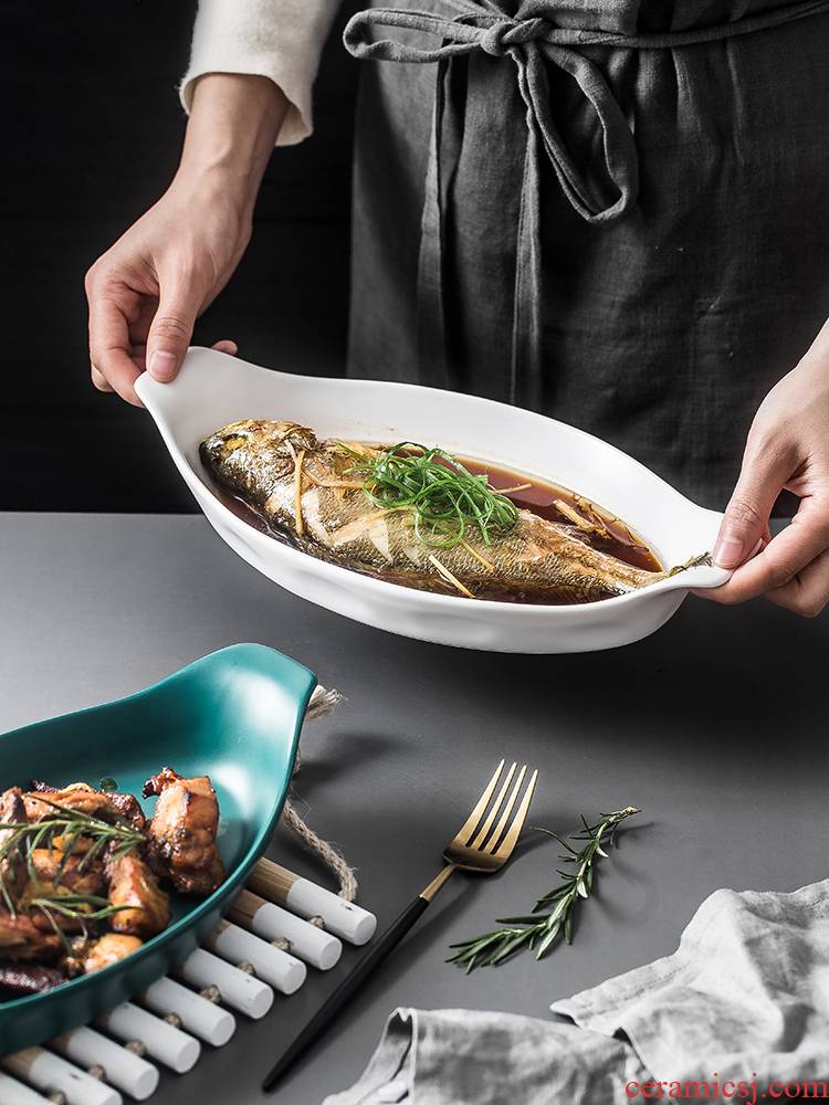 Nordic rectangular fish dish home dish dish dish contracted the new ceramics tableware creative large steamed fish dish fish dish