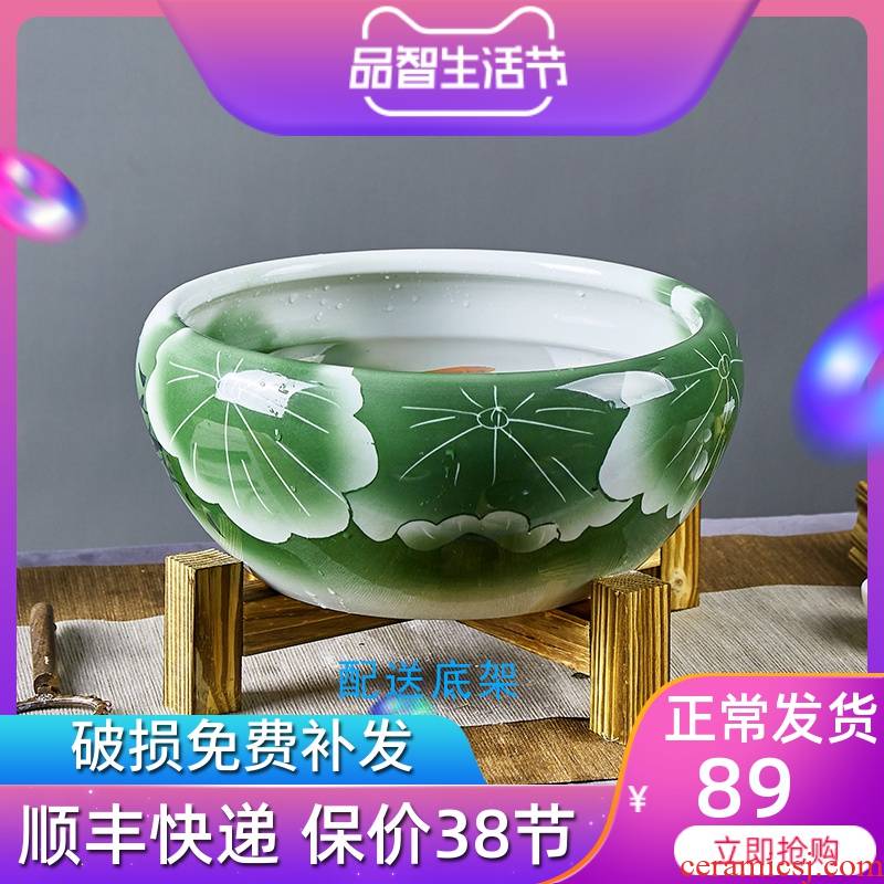 Jingdezhen ceramic aquarium sitting room small Chinese goldfish bowl thicken the desktop circular office fish bowl