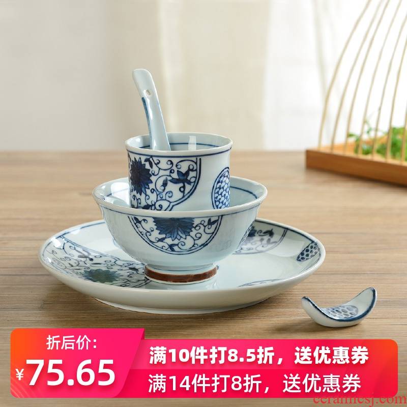 Three ceramic bowl under the household of Chinese style Chinese wind tableware glaze color bowl bowl of blue and white porcelain dishes covered 5 times by hand