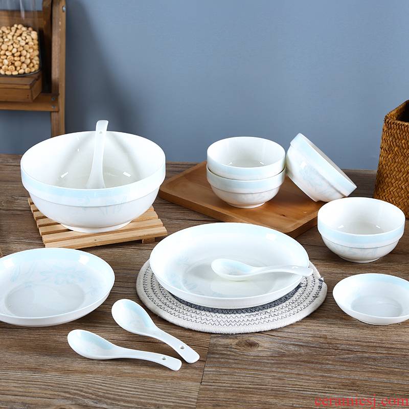 Shun auspicious ceramics lotus pond moonlight contracted household dishes suit small Chinese fresh bowl chopsticks dishes microwave oven is available