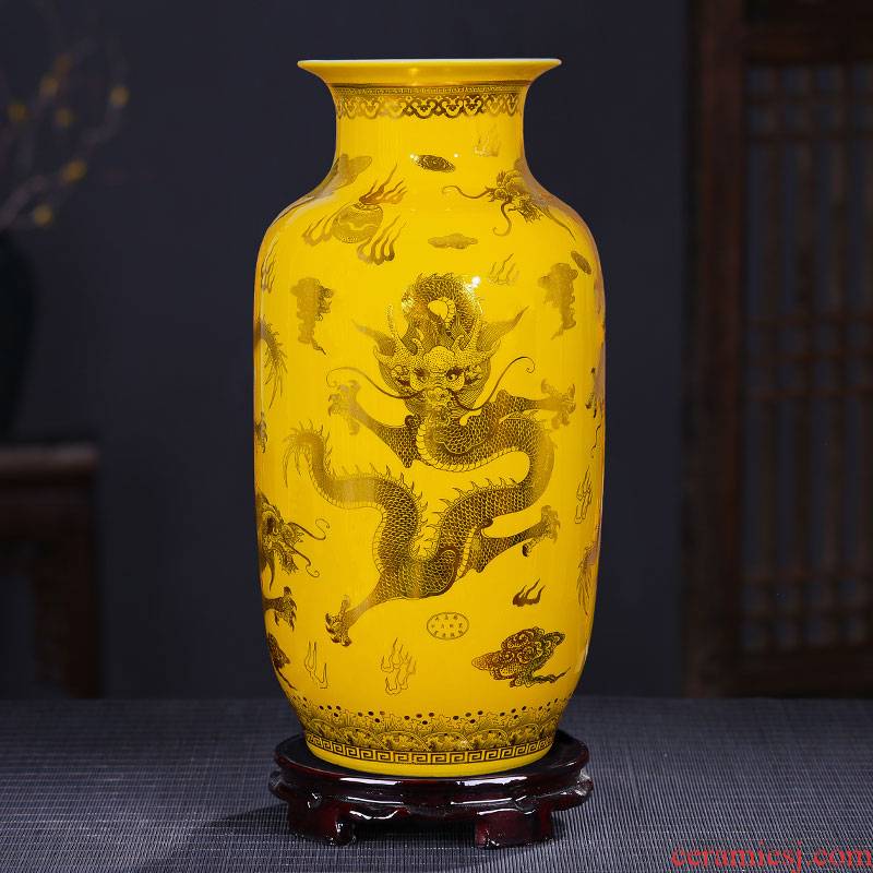 Jingdezhen ceramic big vase furnishing articles large sitting room ground flower arrangement of new Chinese style household porch TV ark, furnishing articles