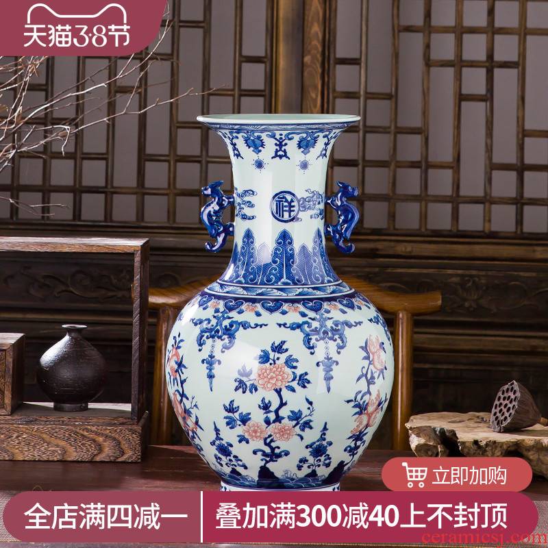 Manual hand - made imitation qianlong vase antique Chinese blue and white porcelain is jingdezhen ceramics home sitting room adornment is placed