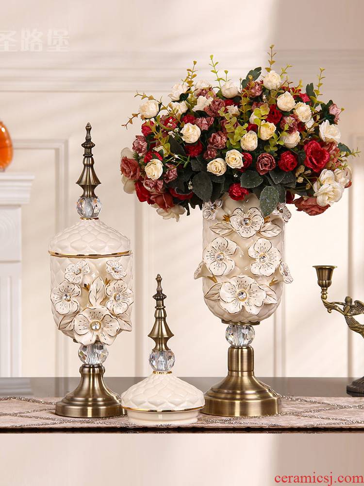 European vase furnishing articles sitting room tea table table decoration flower implement creative ceramic vase suit simulation flower decoration