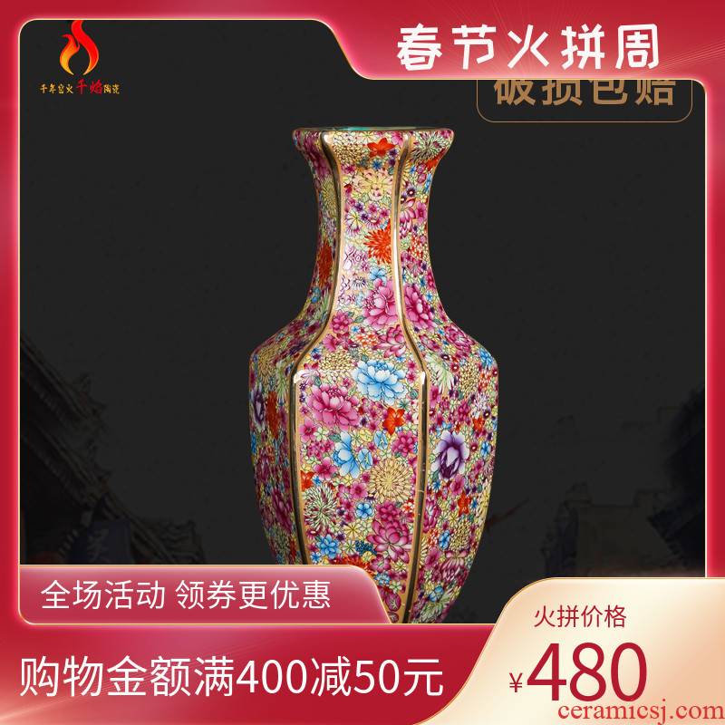 Chinese classical jingdezhen chinaware paint mesa vase archaize qianlong sitting room adornment is placed hexagonal bottles