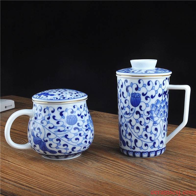 Jingdezhen ceramic three - piece cup porcelain filtering cup cup with cover office cup boss cup with a good