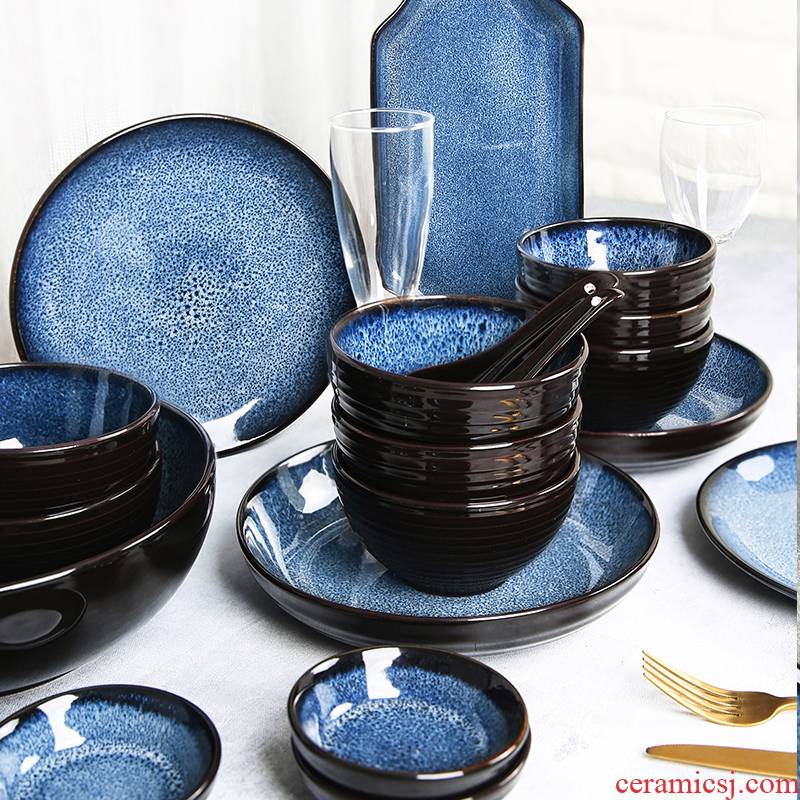 Yuquan tableware suit new star shine dishes home dishes, 6/10 people set bowl bowl chopsticks combination ceramic plate