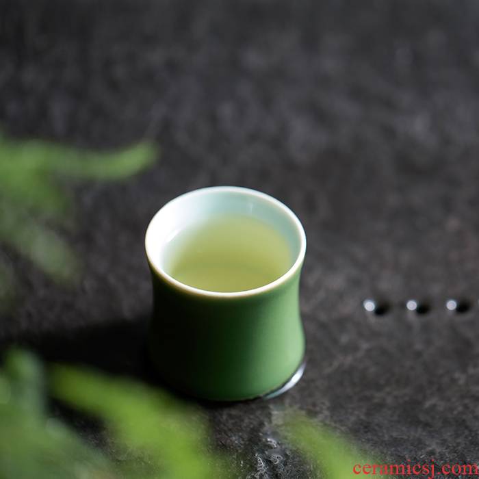 Landscape green bamboo sample tea cup of jingdezhen ceramic manual small cup bamboo cup master cup Japanese - style wine cup of wine