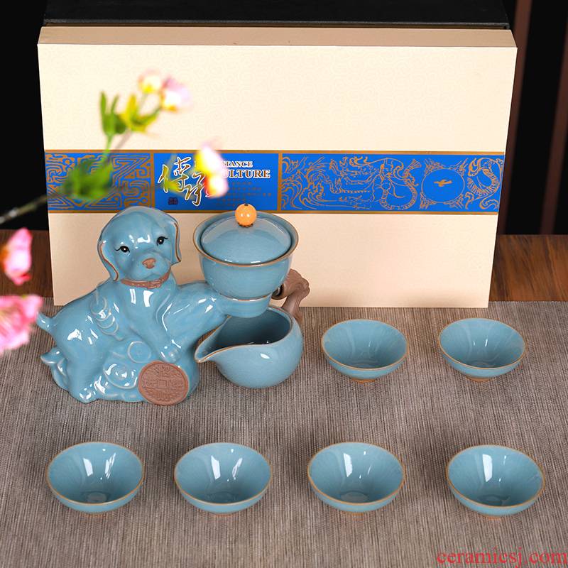 Ceramics jingdezhen kung fu tea set home sitting room automatic water ice crack kung fu tea gift box