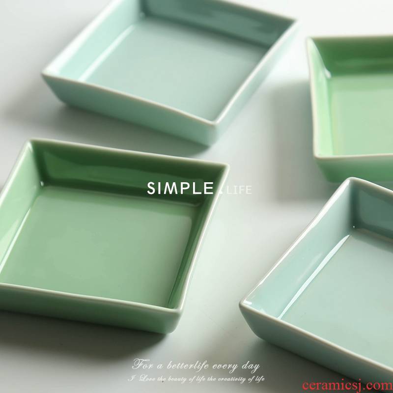 Longquan celadon tableware pure color square vinegar dish dip small dishes with ipads plate bean dish taste dish of Japanese oil plate