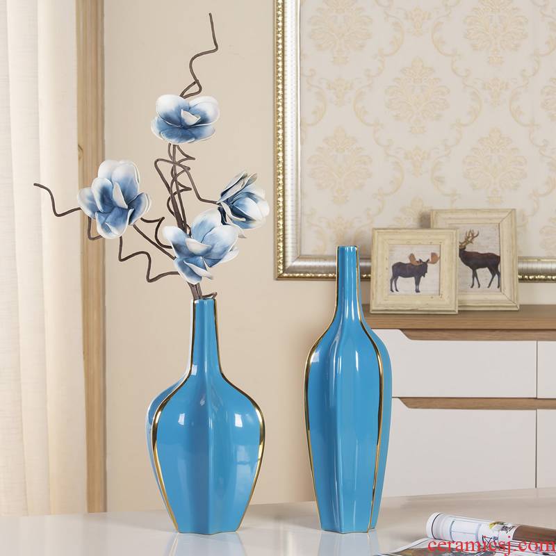 Jingdezhen ceramic blue vase Nordic furnishing articles European sitting room dry flower arranging flowers, soft outfit decoration decoration TV ark