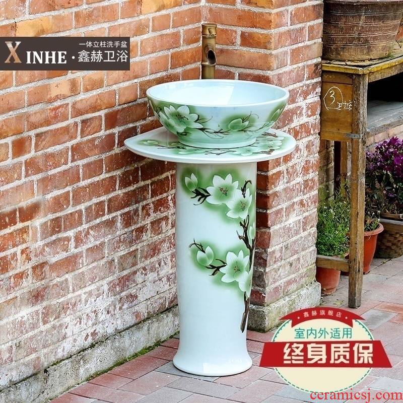 Lavabo jingdezhen ceramic column hand - made blue glaze art one floor column vertical basin washing a face basin