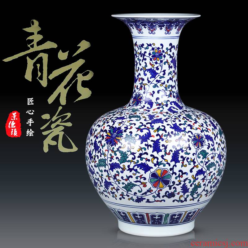 Jingdezhen blue and white ceramic antique vase colorful home furnishing articles sitting room TV ark, wine accessories arranging flowers