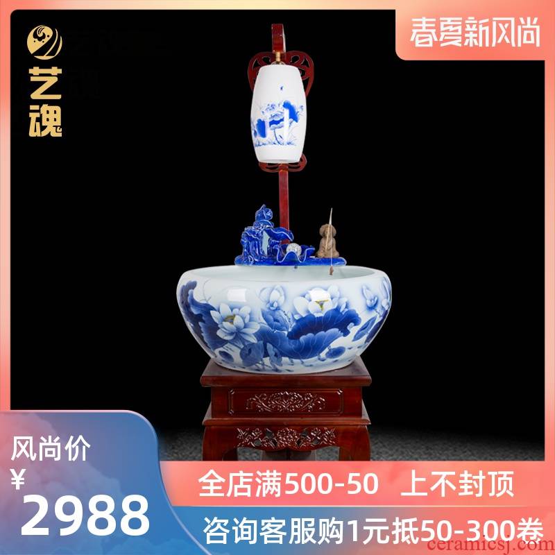 Jingdezhen porcelain extra - large ceramic aquarium fish bowl sitting room lucky feng shui and circulating water filter and oxygen tank