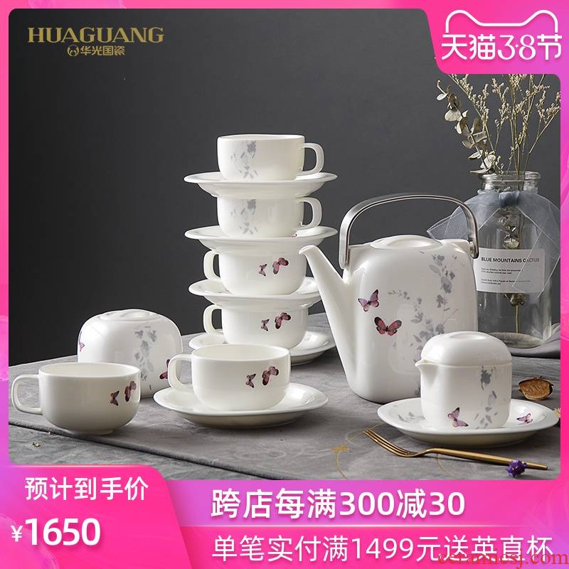 Uh guano ceramic pot of tea set 15 heads of flowers money butterfly girder kung fu tea set gift boxes