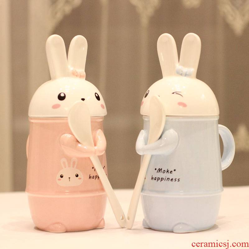 Express cartoon lovers breakfast coffee female household ceramic keller with cover run water cup creative move trend