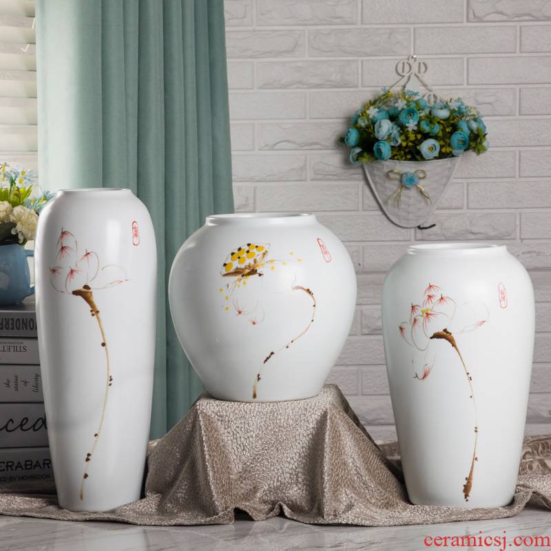 Ceramic vase three - piece creative furnishing articles contracted sitting room adornment blue flower vase TV ark, decoration decoration