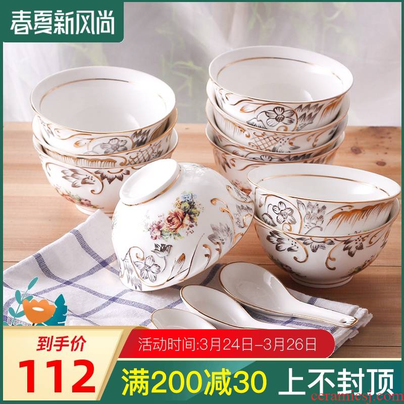 "Clearance" hand - made paint rice bowls of household tableware ceramic bowl sets 4.5 inch ou eat bowl spoon