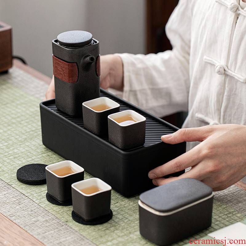 Porcelain heng tong portable crack cup travel kung fu tea tea set contracted water tea tray ceramic cups