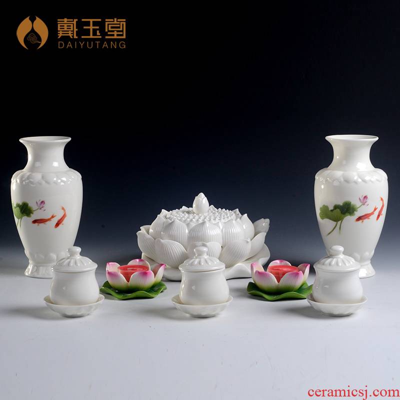 Yutang dai dehua white porcelain of a complete set of Buddhism with buddhist supplies the lotus lamp based censer holy water glass candlestick vase