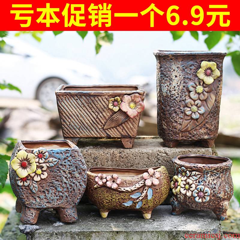 Jingdezhen Korean meat old running the size flowerpot more creative move more meat basin clearance coarse pottery breathable and lovely