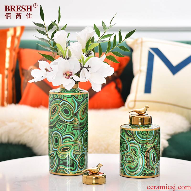 Key-2 Luxury light green ceramic vase storage multi - function furnishing articles of new Chinese style household act the role ofing is tasted between example sitting room decoration
