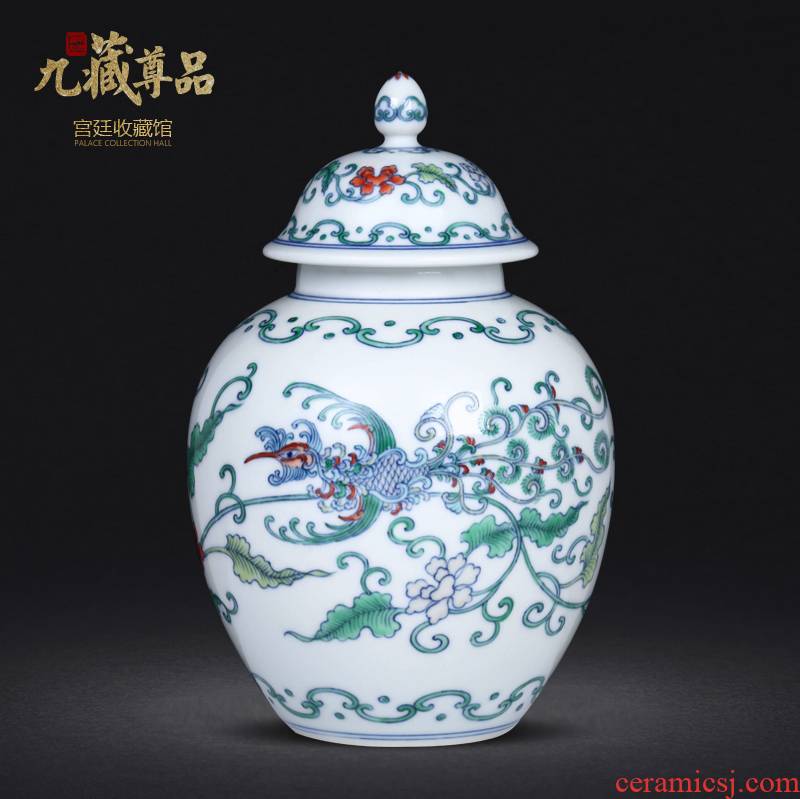 Archaize manual hand - made porcelain dou colourful feng wearing flower tea caddy fixings jingdezhen ceramics study storage tank