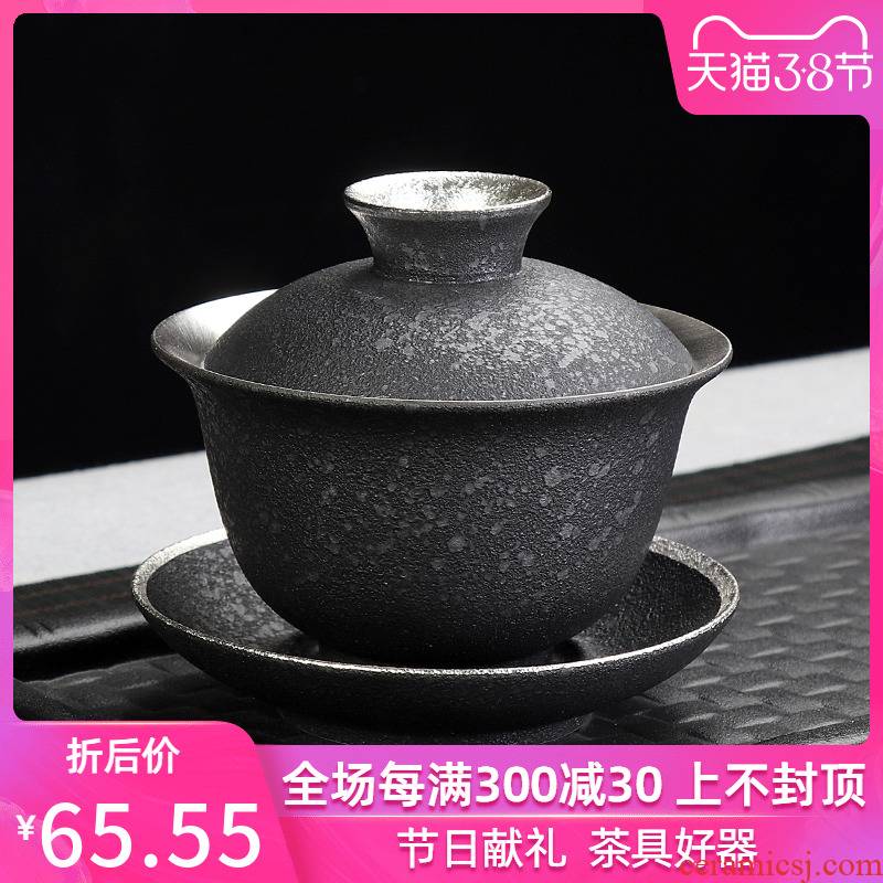 999 sterling silver tureen large three cups to jingdezhen porcelain ceramic household kung fu tea tea bowl restoring ancient ways