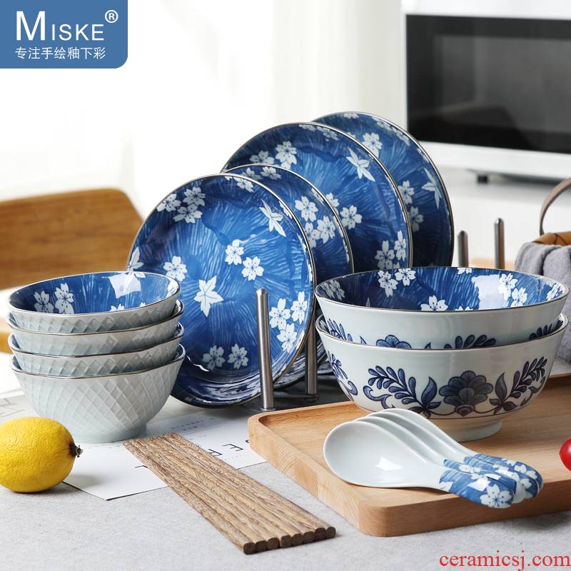 Jingdezhen ceramic tableware Japanese household bowl dish bowl chopsticks dishes 2 combination 4 ceramic tableware suit