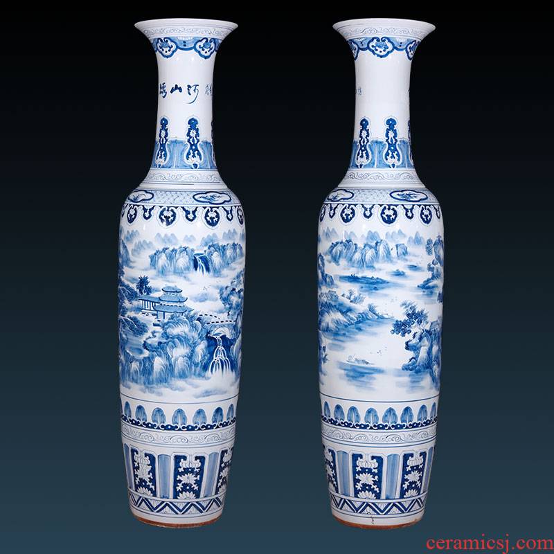 Jingdezhen ceramics hand - made landscape painting of large vase home furnishing articles housewarming gift villa hotel lobby