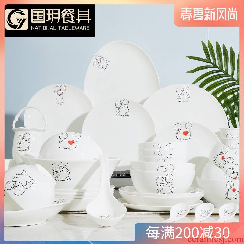 Tangshan 56 head dishes suit household Korean ipads porcelain tableware suit dishes dishes child the home plate