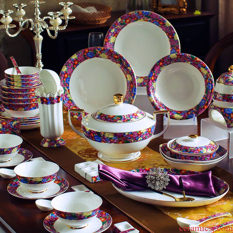 Jingdezhen high - grade ipads China tableware suit 76 Chinese imperial household combined bowl dish dish bowl chopsticks spoon trunk outfit
