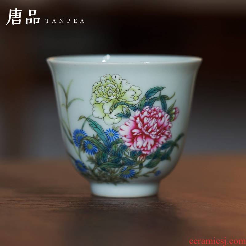 Pastel flowers manual painting master kung fu tea cup of jingdezhen ceramic cups pu - erh tea cup calligraphy bell cup