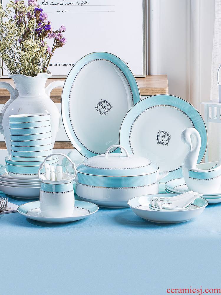 The dishes suit household ceramic bowl Korean ipads bowls dish bowl chopsticks Chinese combination of jingdezhen plate suit