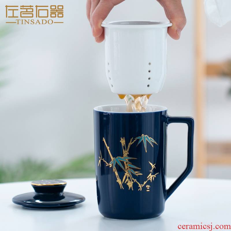 Tea office cup and take Tea cup with lid cup three separation ceramic cup mark cup filter glass