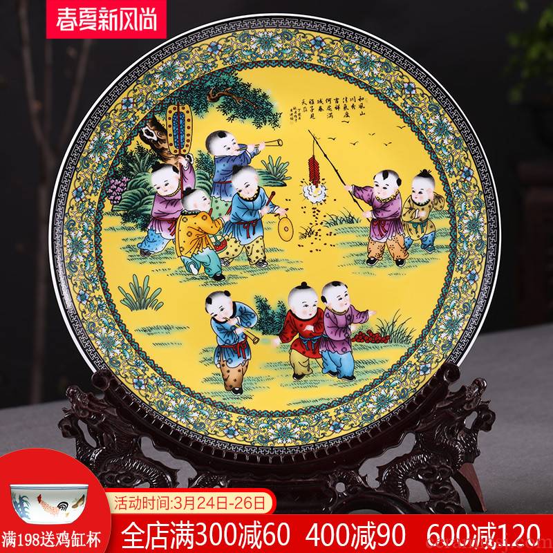 Jingdezhen ceramics 35 cm innocent tong qu hang dish decorative plate household adornment handicraft decoration parts