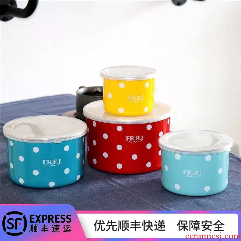 Enamel heightening preservation bowl with freight insurance 】 【 crisper mercifully rainbow such use storage bowl bowl children 4 times