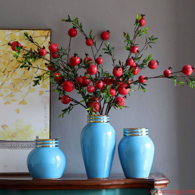 Light the key-2 luxury of modern ceramic vase furnishing articles Nordic new Chinese style flower arranging jingdezhen ceramic big blue vase household living room