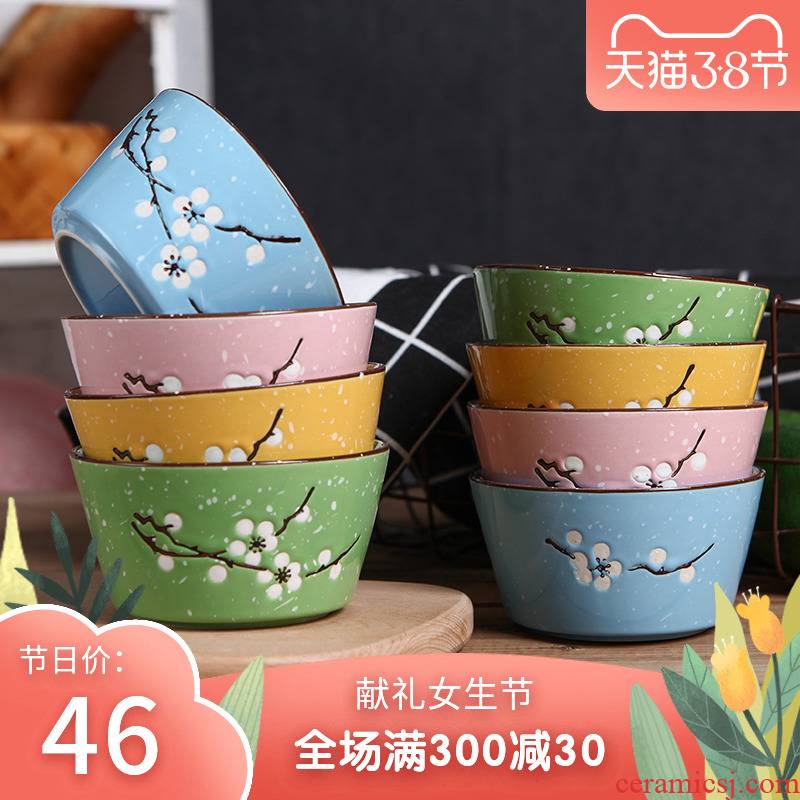Household ceramics tableware suit eight wear 4.5 inch combination creative Japanese rice bowl noodles in soup bowl of microwave is available