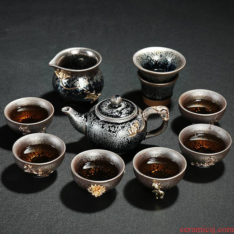 Jianyang iron tire building ceramic lamp that tureen tea set oil droplets kung fu tea set a complete set of tea cups teapot gift box